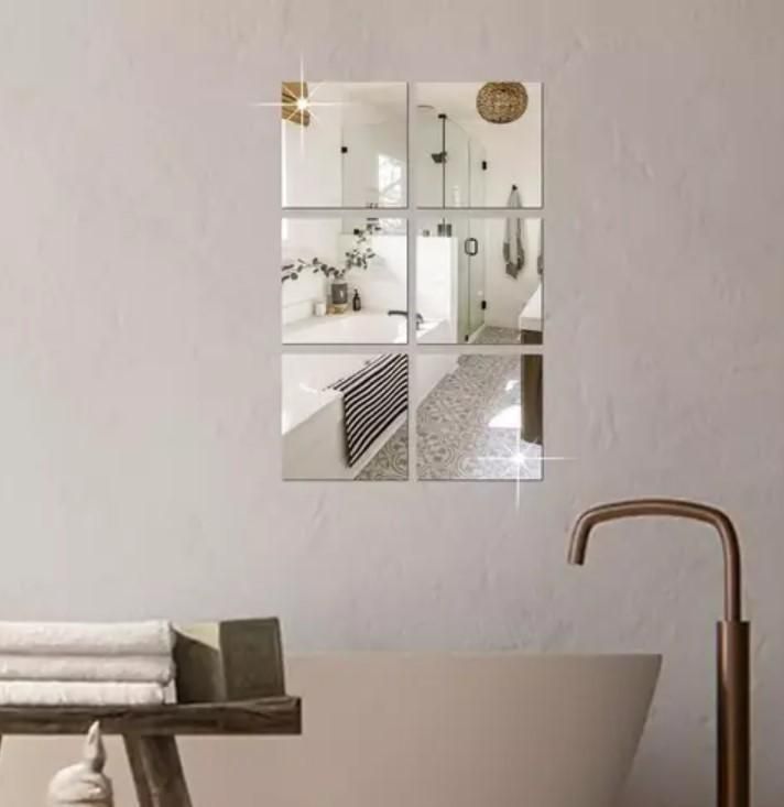 Big Square Silver 3D Acrylic Mirror Wall Sticker 4 pcs