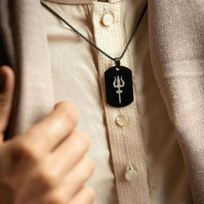 Shiv Trishul MicroCarved Tag Necklace