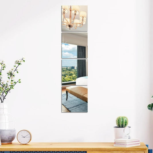 Big Square Silver 3D Acrylic Mirror Wall Sticker 4 pcs