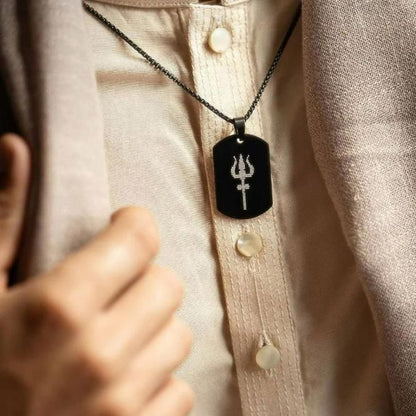 Shiv Trishul MicroCarved Tag Necklace